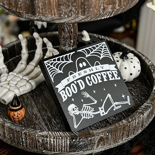 Miniatura 8 de Cartel de madera con texto en inglés "Smile Halloween", libros falsos de calavera, decoración de mesa auxiliar Boo para escritorio, estantería, bar,