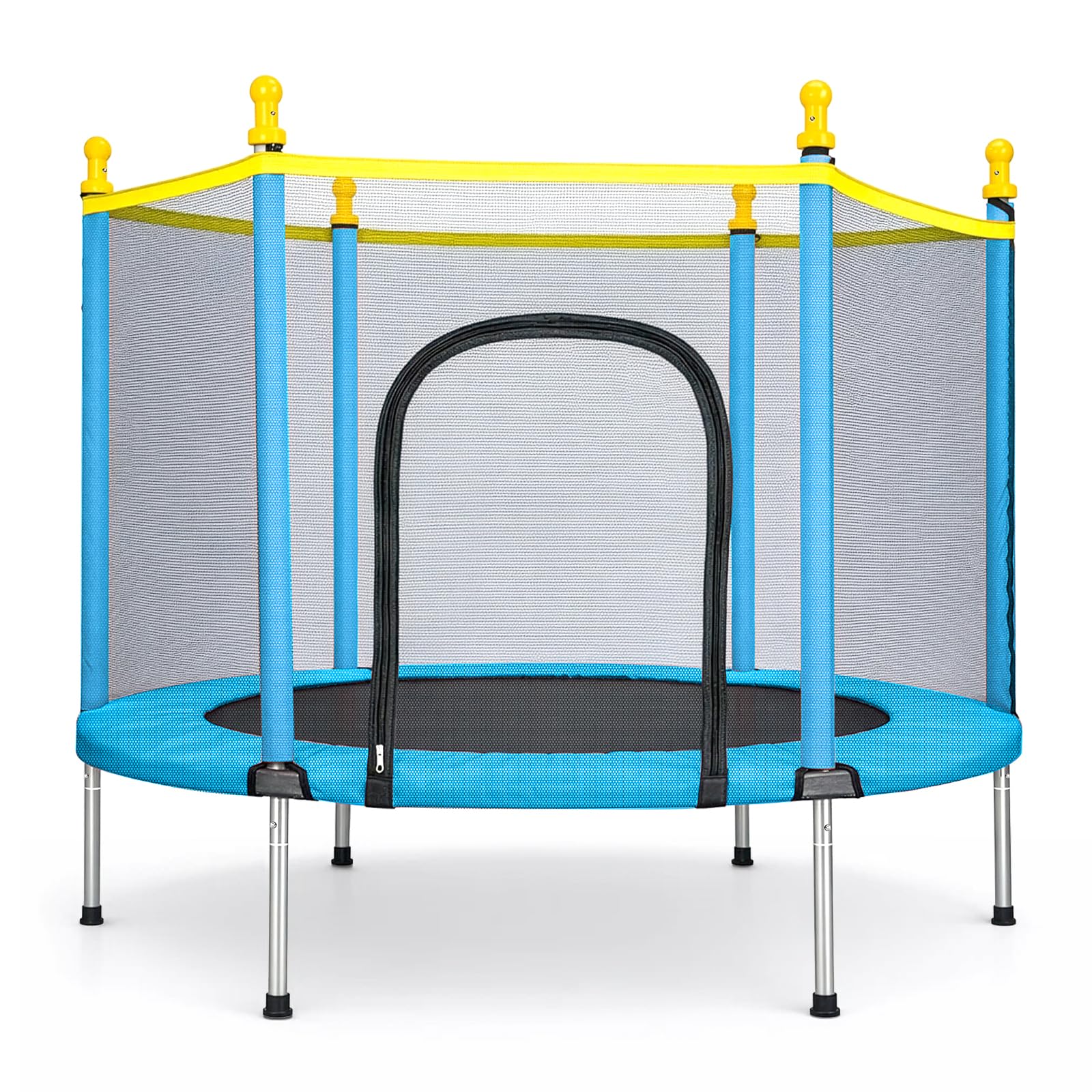 BREEZENEST 140cm Kids Trampoline with Safety Enclosure Net, 200KG Weight Capacity Indoor/Outdoor Trampoline for Children, Galvanized Steel Frame & PP Mat for Garden, Backyard Fitness Jumping (Blue)