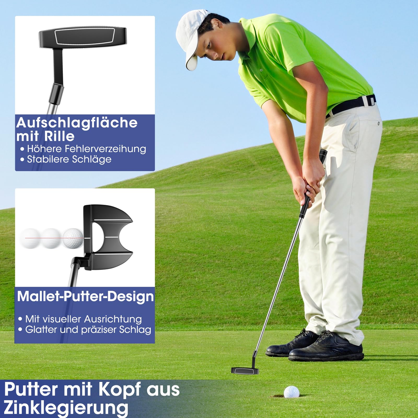 COSTWAY komplettes Herren Golfschläger Set, 9 teilige Golfschlägersätze rechtshändig mit Regenhaube, Golfset mit 1 Driver & 3 Fairway & 4 Hybrid & 6/7/ 8/9/ P Eisen & Putter (Grau)