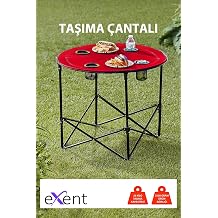 Yuvarlak Katlan r Kamp Masas , Ta ma  antal  kamp masas , Piknik masas -KIRMIZI-71x71x60