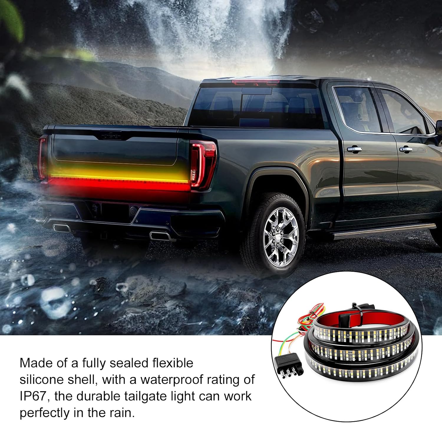 Pack-1 Tailgate Light Bar, Triple Row 60" High Brightness Turn Signal Brake Reverse Light Strip, 12 V Waterproof Cool Streamer Decorative Lights, for Most Cars Trailers RVs (Multicolored)
