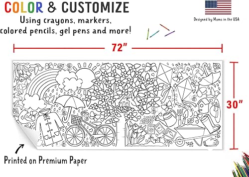 Miniatura 3 de Tiny Expressions Póster gigante de actividades con temática de primavera para familias, 30 x 72 pulgadas, pancarta de papel gigante para colorear o