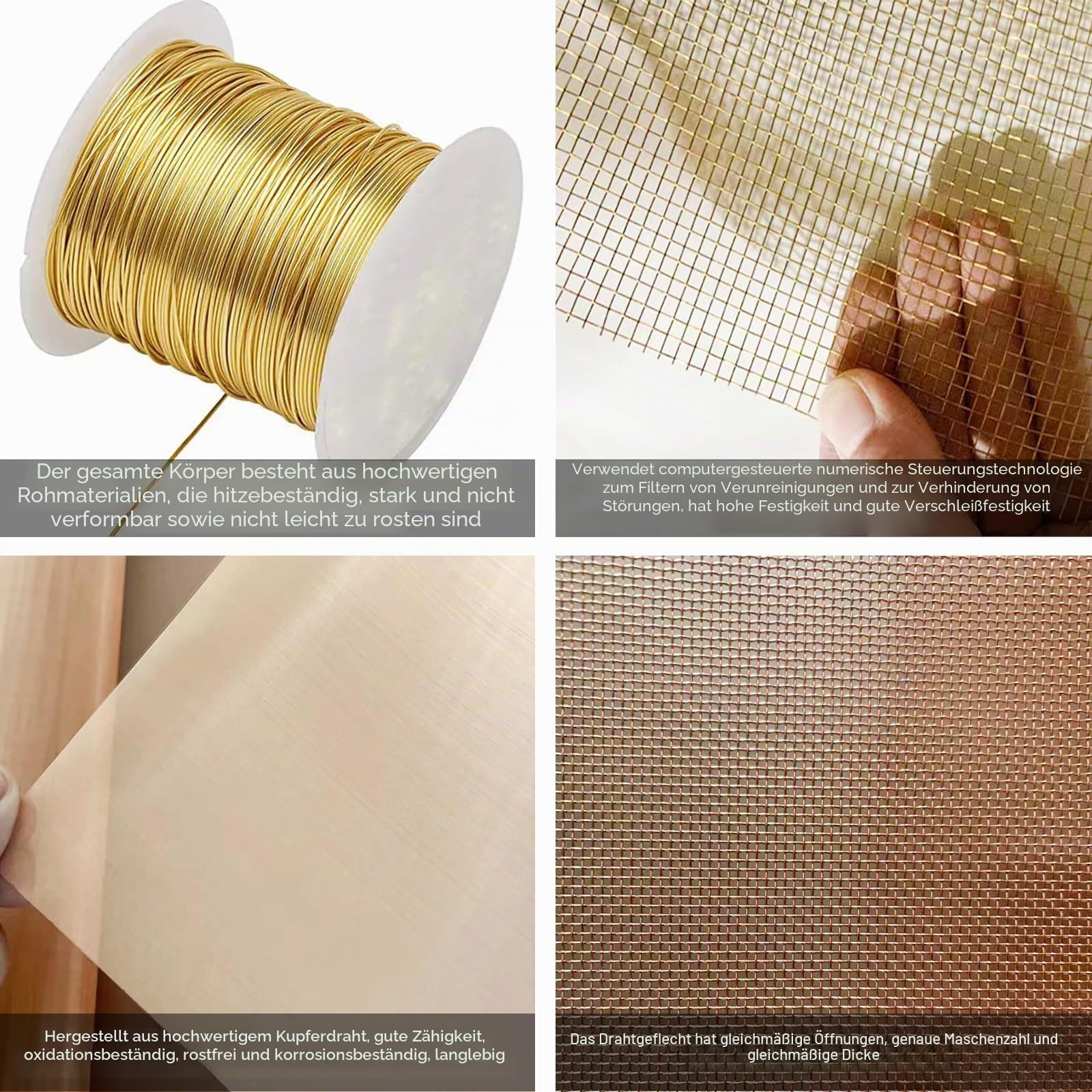 Kupferdrahtgeflecht Reines Kupfer Sieb Gewebtes Drahtgitter Messinggeflecht,für Dichte Filtergewebe,Klimaanlage,Antistatischer Bauboden(Größe:1x3m,Farbe:180Mesh)