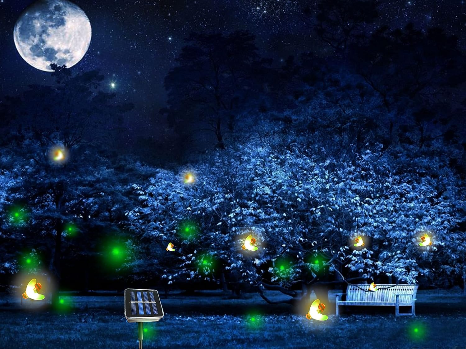 Solar Powered Firefly Lights, 9 LED Automated Pulsating String Chasing Firefly Lights Lantern Solar Outdoor Waterproof (2 Pack)