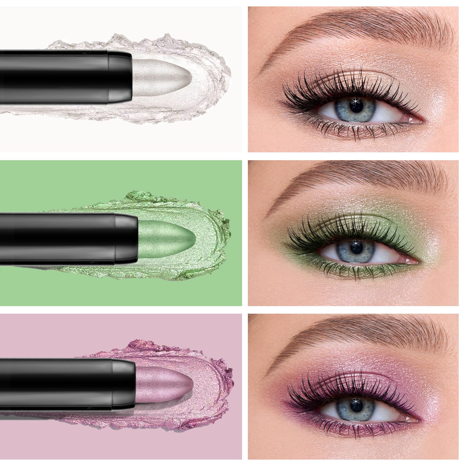 Boobeen 3PCS Cream Eyeshadow Pencil Crayon Waterproof Eyeshadow Brightener Stick Shimmer Eyeshadow Pen Create Glitter Eye Makeup - Image 2