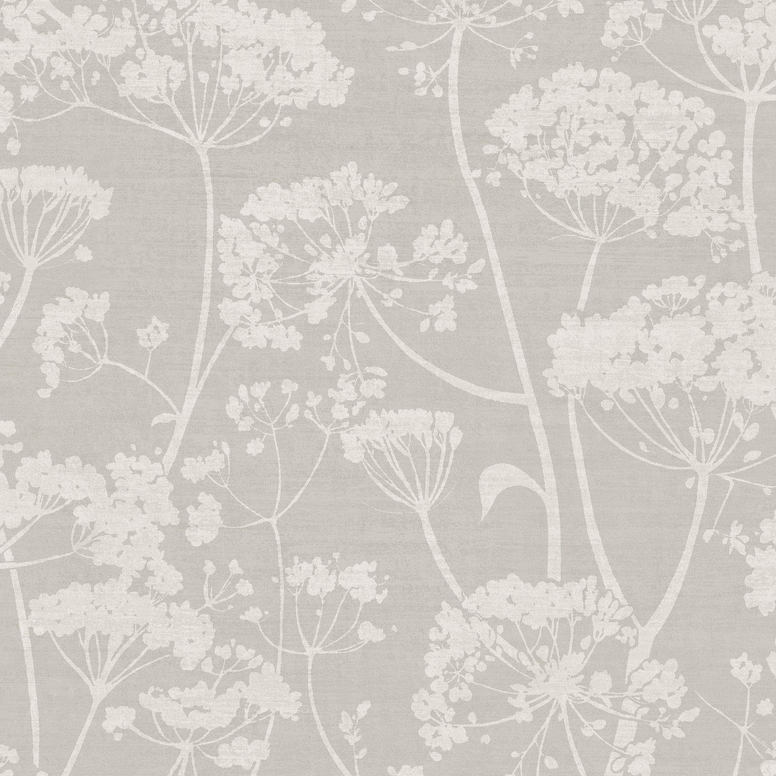 Grandeco Grey Cow Parsley Organic Foliage Trail Wallpaper,