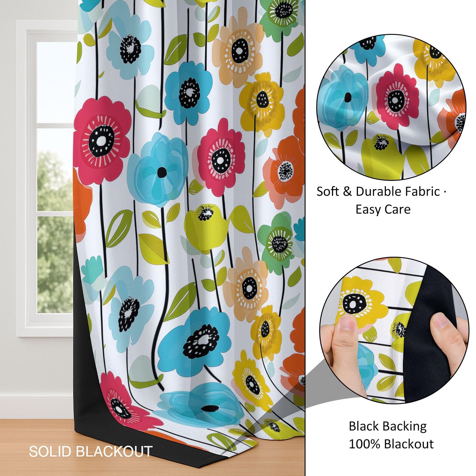 Geometrische Blumen Blickdicht Vorhänge Retro-Mittelalter Ösenvorhang 2er Set H229 x B117 cm, für Wohnzimmer Schlafzimmer Weiß Gardinen Blickdicht Thermovorhang Kälteschutz