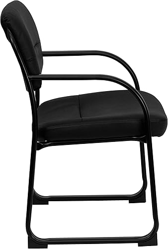 Miniatura 6 de EMMA + OLIVER Silla de recepción lateral ejecutiva LeatherSoft negra con base de trineo