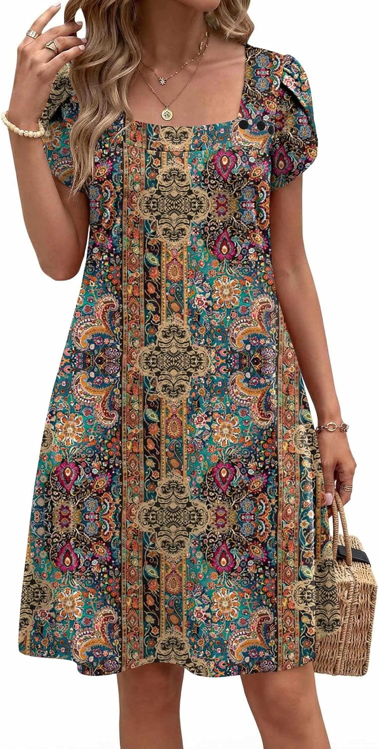 ZEAGOO Summer Dresses for Women 2026 Sundress Short Petal Sleeve Dress with Pockets Floral Dresses for Casual - Image 2