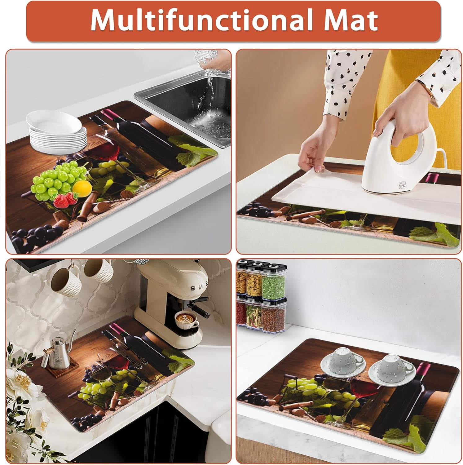 Stove Top Cover for Electric Stove,Red Wine Heat Resistant Glass Cooktop Cover,Grape Wood Multipurpose/Counter/Washer Top Protector,Dishwasher Safe Natural Rubber(28"x19.5")