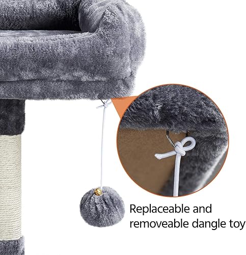 Miniatura 5 de Yaheetech Torre de 59 pulgadas para gatos de varios niveles con poste rascador cubierto de sisal, perchas grandes y hamaca grande, centro de