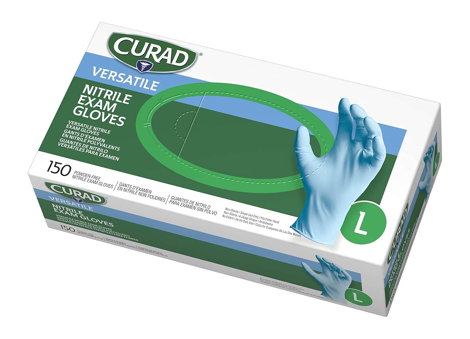 Curad Nitrile Exam Gloves, Latex Free, 9.5" Length, Large