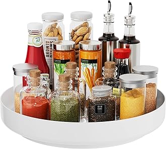 Lazy Susan Cabinet Organizer - 13 inch Metal Turntable Lazy Susan for Kitchen Spice Rack Pantry Cupboard Bathroom Countertop Refrigerator Table Storage, White