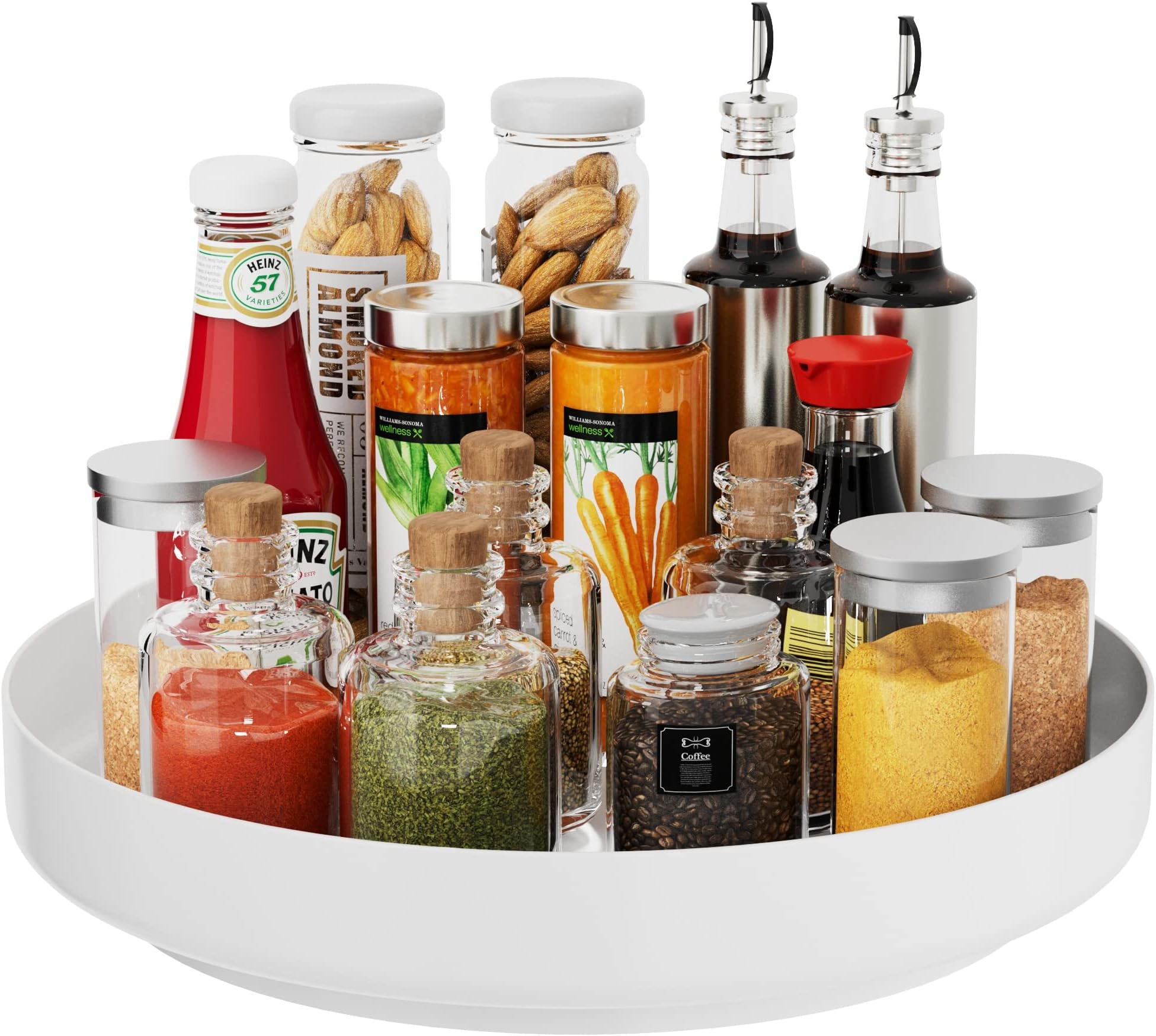 Ovicar Lazy Susan Cabinet Organizer - 13 inch Metal Turntable Lazy Susan for Kitchen Spice Rack Pantry Cupboard Bathroom Countertop Refrigerator Table Storage, White