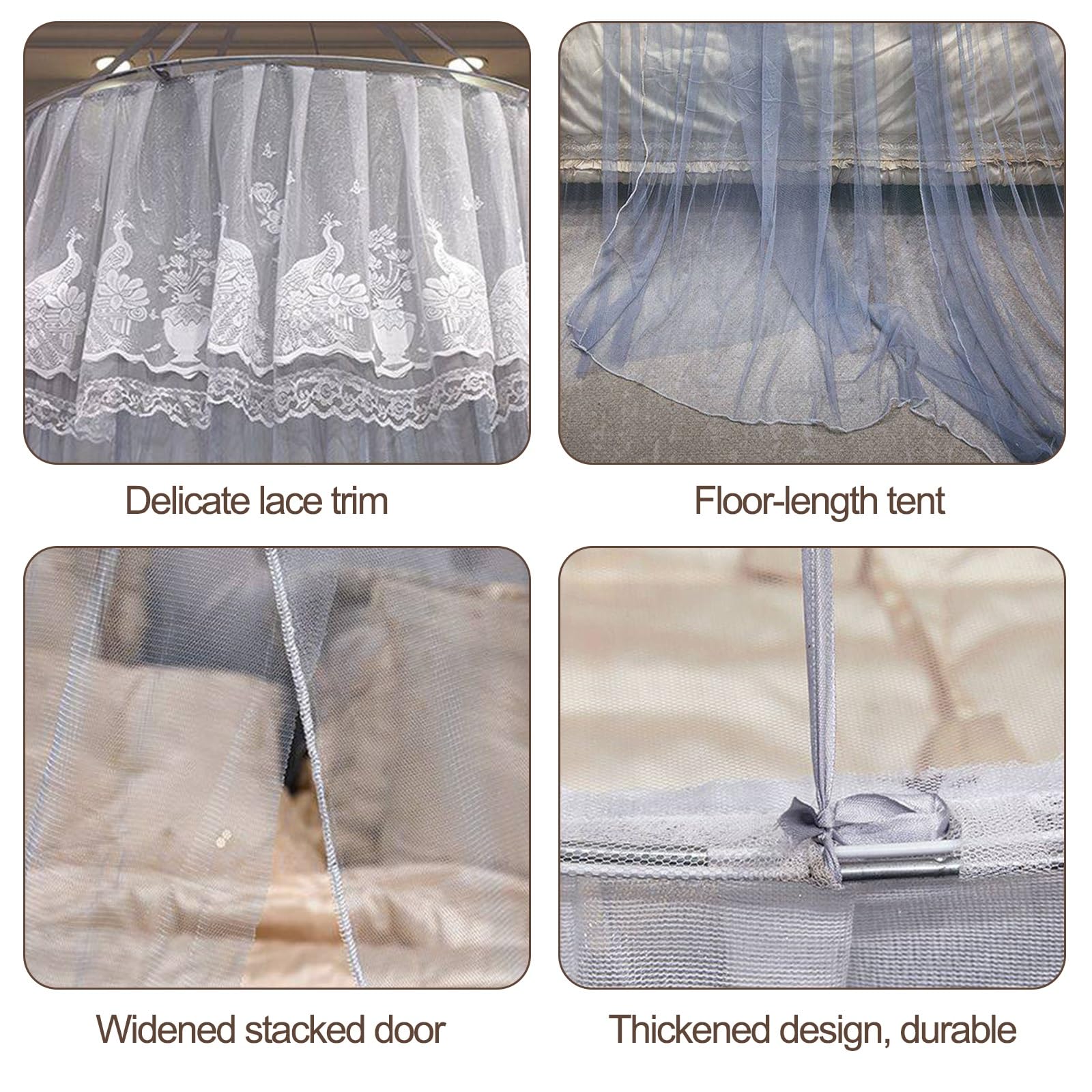SARKEY Transparenter Netz Kuppel Bettvorhang,Hängende Bettnetzabdeckung Für Schlafzimmer,Prinzessinnen Betthimmel,luxuriöse Spitze,Runde,Eleganter,Erwachsene,Hochzeit Dekoration