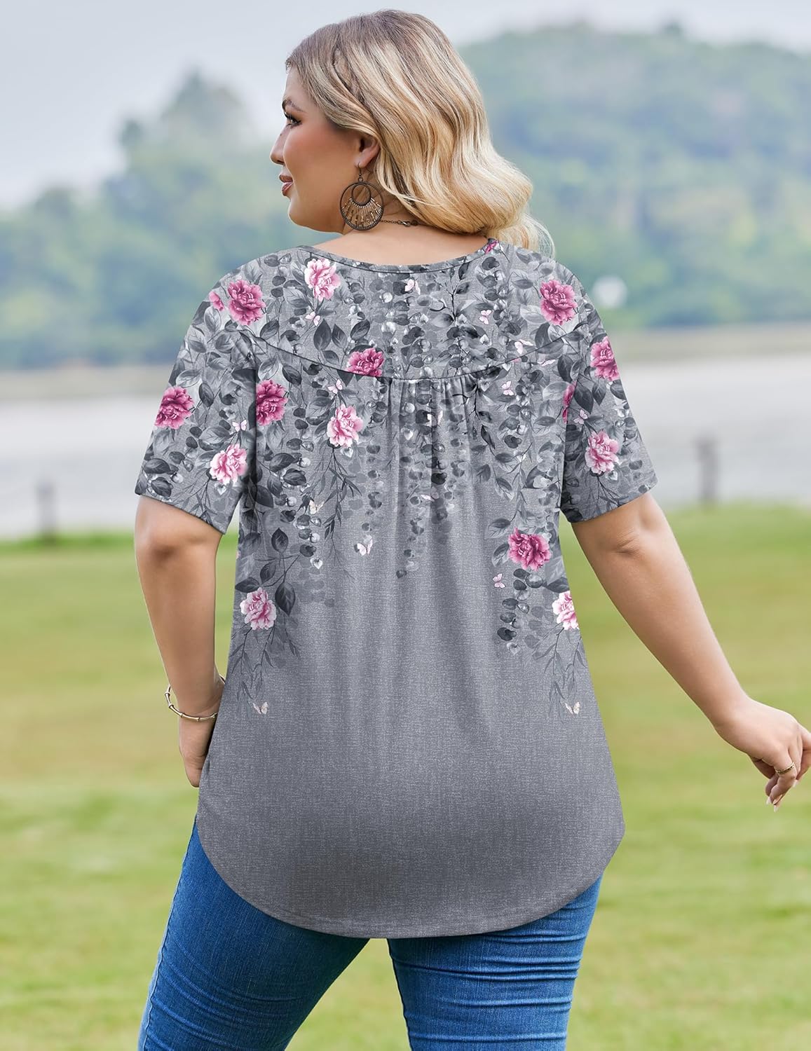 IN'VOLAND Plus Size Tops for Women Short Sleeve Shirts Dressy Casual Tunics to Wear with Leggings Beach Vacation Clothes - Image 4