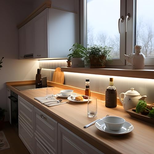 Miniatura 7 de PISIN Tira de luz LED COB de 24 V, color blanco natural, 4000 K, IP20, luz uniforme que emite 480 LEDsM, 16.4 pies16.4 ft, CRI90, flexible y