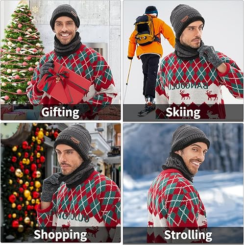 Miniatura 6 de MAYLISACC Gorro de punto de invierno, bufanda y guantes para pantalla táctil, juego de 3 piezas con forro polar para hombres y mujeres