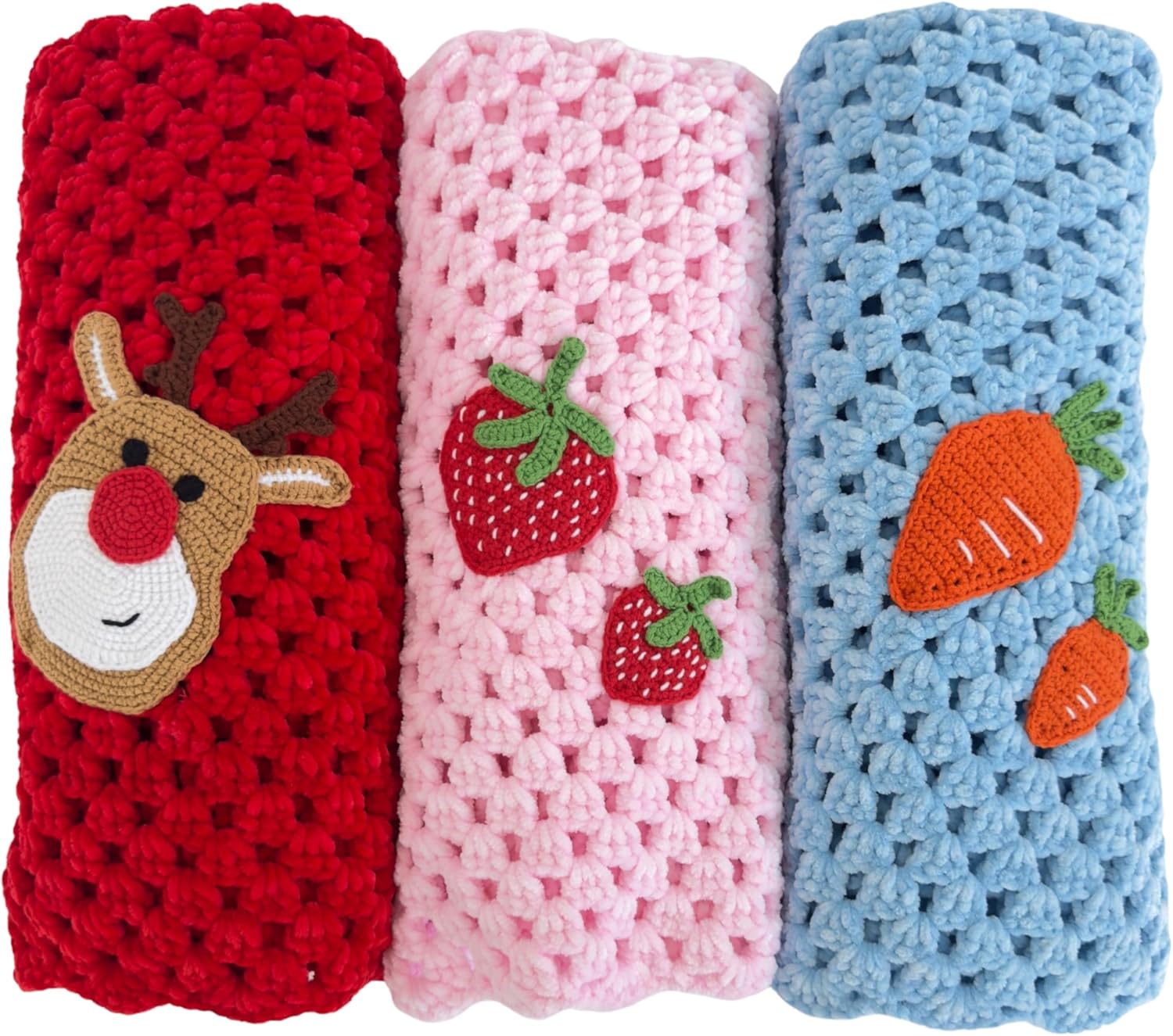 Handmade Baby Blanket with Crochet Strawberry Design – Warm, Soft and Playful Gift for Babies, Perfect for Crib, Stroller, Everyday Comfort and Baby Shower