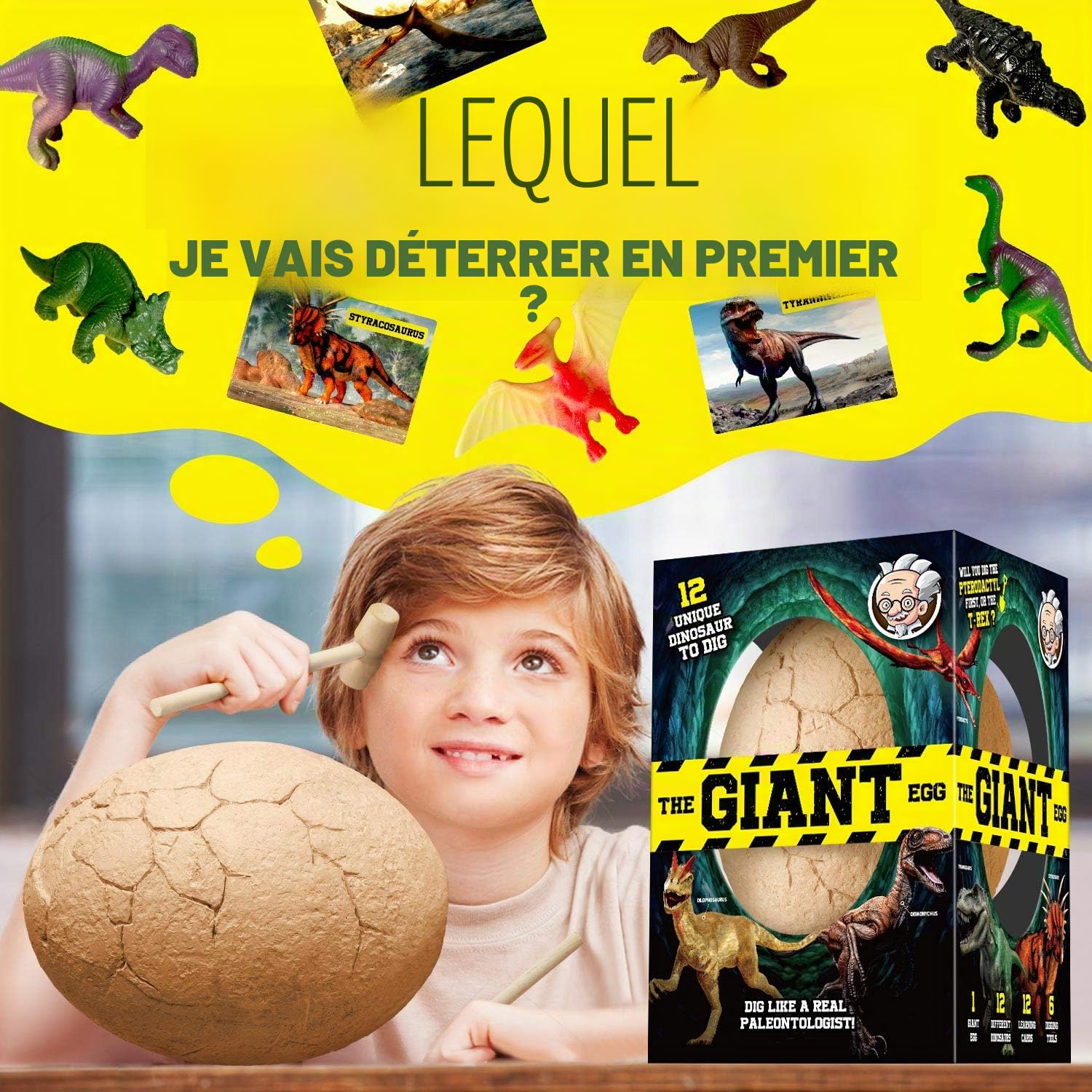 Dr.Daz Dino Egg Grand Oeufs de Dinosaure Kit de Fouille Découvrez 12 Dinosaures Jouet Archéologie Fête Pâques Garçon Fille 6 Ans