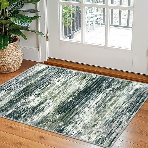 Miniatura 160 de KOZYFLY Alfombra moderna abstracta lavable de 2.6 x 10 pies, antideslizante, suave, alfombra de camino de cocina, alfombra a rayas azules óxido para