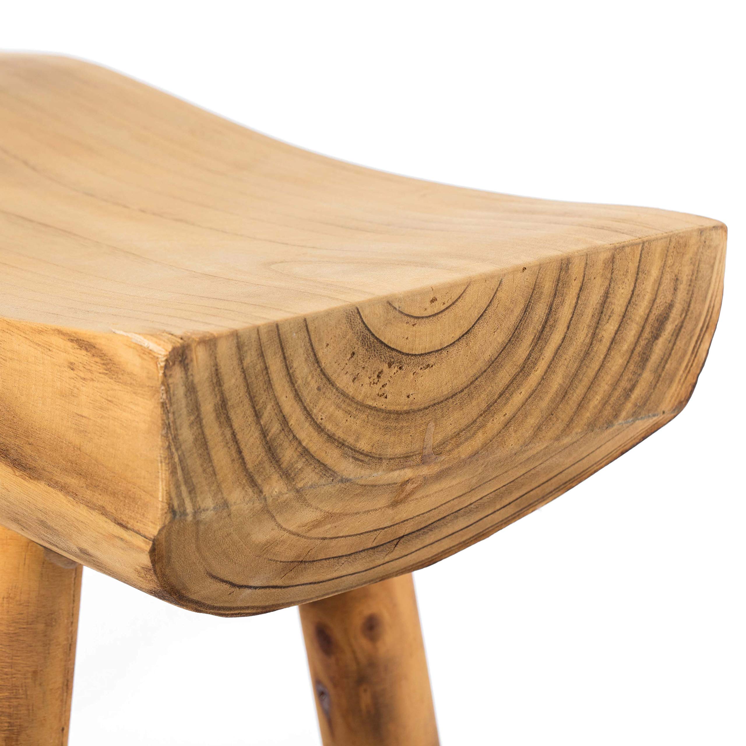 Vintiquewise Rustic Carved Wood Natural Edge Entryway Log Accent Bench