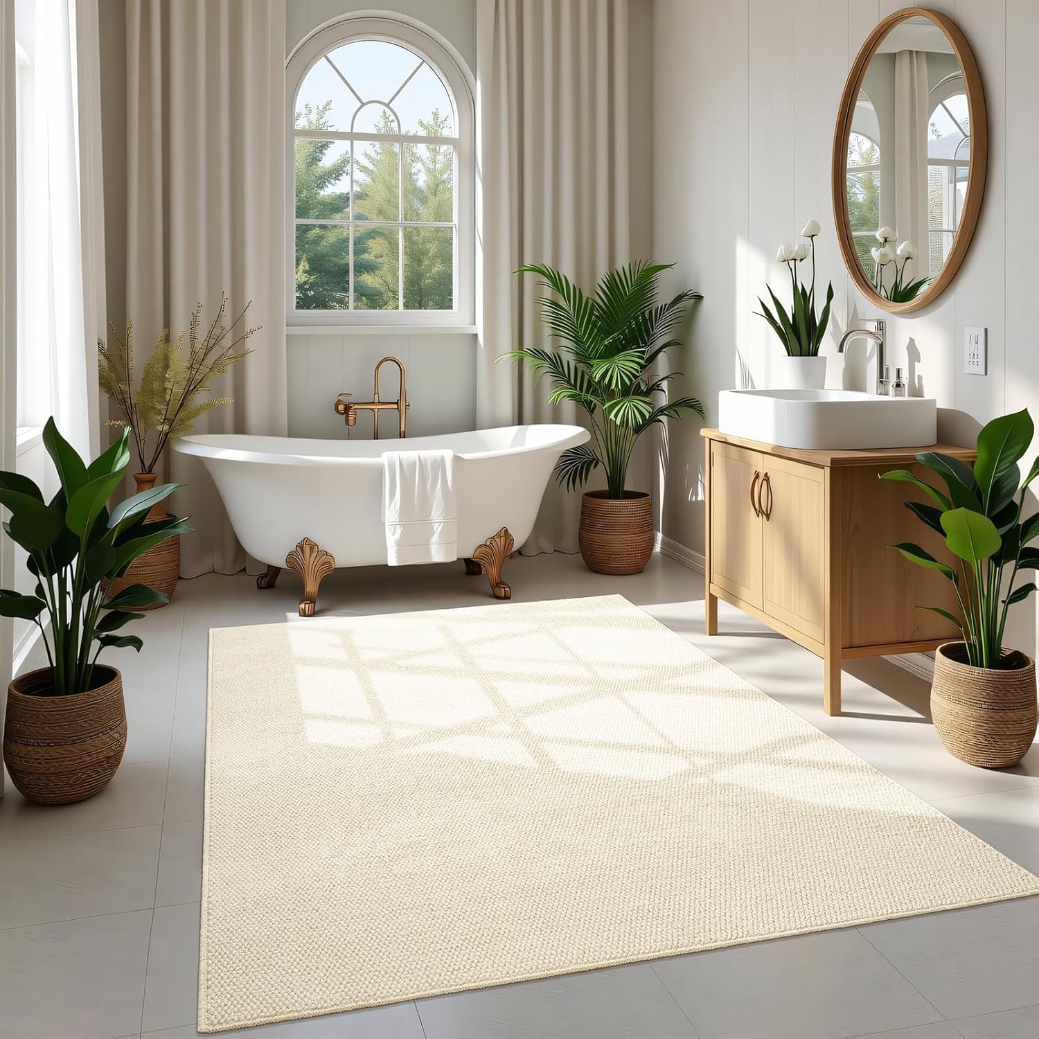 Softlife 5x7 Rugs for Living Room Faux Jute Area Rug Washable Modern Bedroom Rugs Large Non-Slip Farmhouse Floor Carpet for Dining Room Hallway Office Kitchen Entryway, Cream Beige