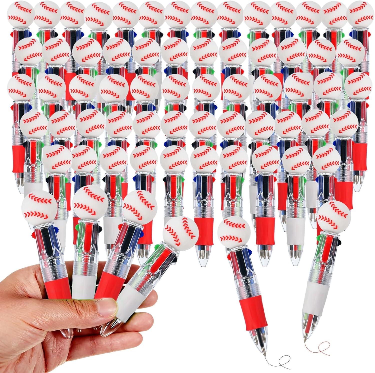 Baseball Party Favors baseball Pens Multicolor Pen in One Cute Fun 4-in-1 Pens Bulk Cool Ballpoint Pens for Birthday Gifts Teacher Supplies (Baseball, 60)