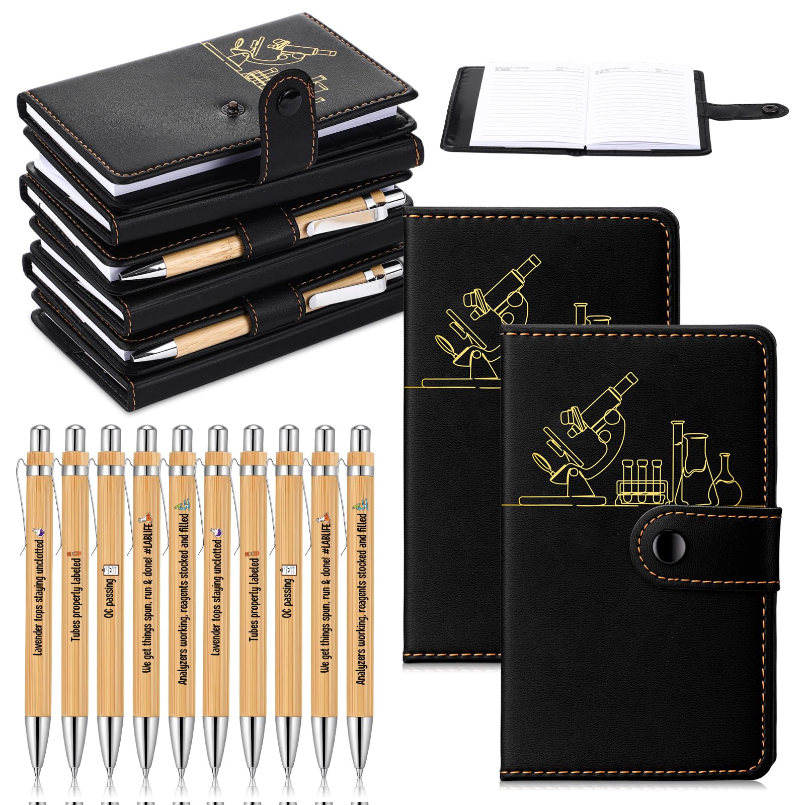Carnet de notes en cuir noir A6 TaoBary Lab Tech avec stylo de bureau - 8