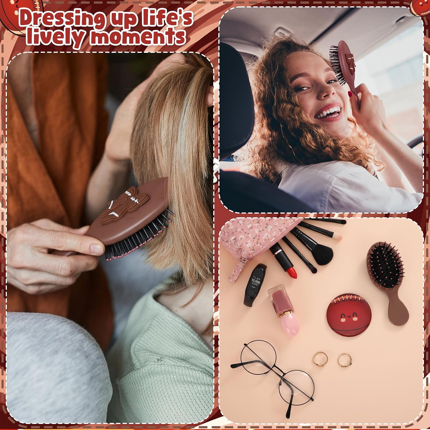 Wonderjune 12 Set Mini Hair Brush Bulk Compact Mirror, Football image 5