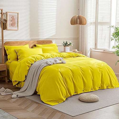 Miniatura 2 de JELLYMONI Funda de edredón de algodón tamaño King, 100% algodón lavado con textura similar al lino, juego de ropa de cama suave y transpirable de 3