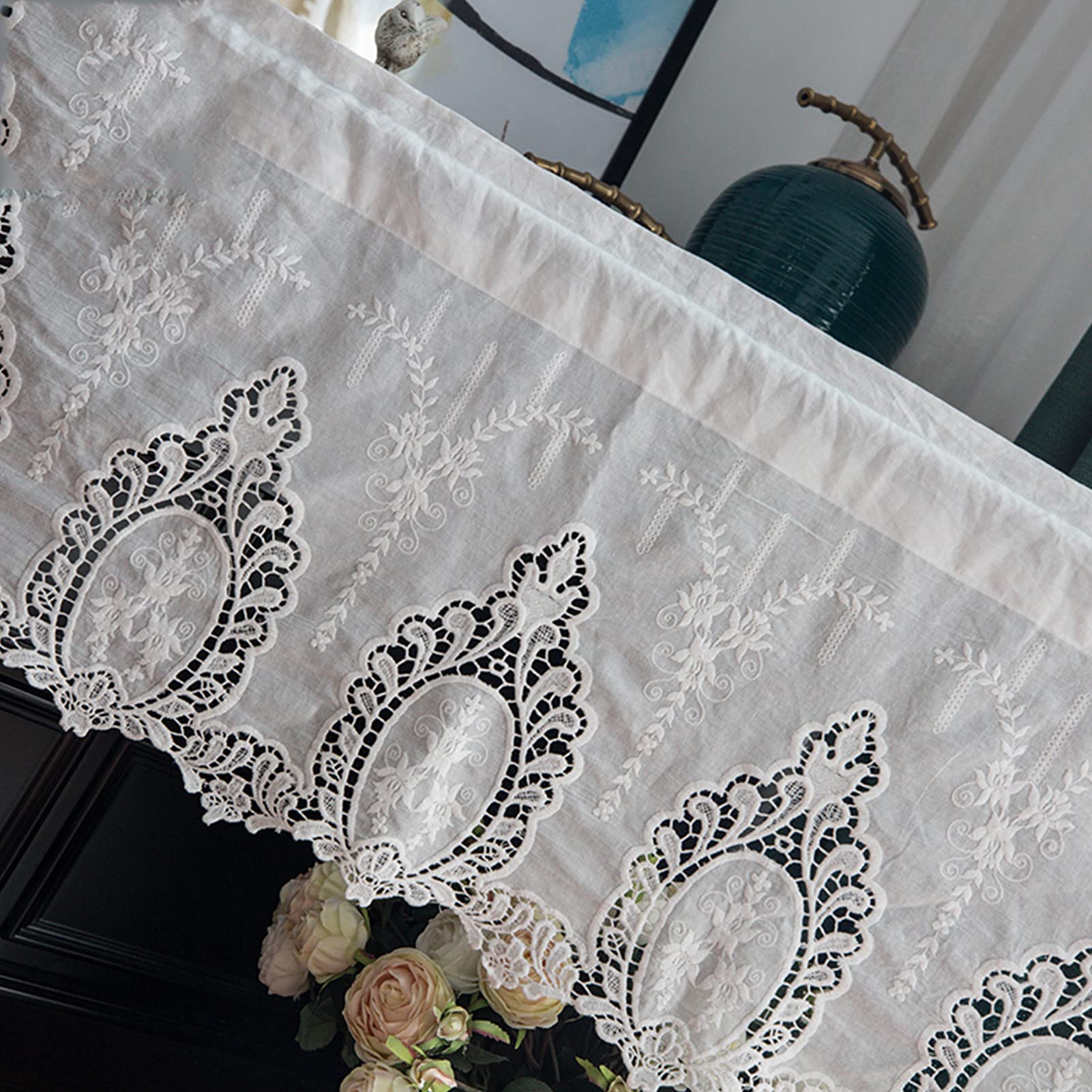 LUOFDCLDDD Cortina De Estilo Rústico Para Cocina, Cafetería, Cortina Corta  Estilo Retro, Encaje Romántico Bordado Bicurtain, image size:1601x1601