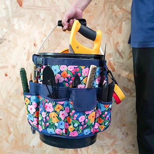 Miniatura 4 de MELOTOUGH Organizador de cubo organizador de herramientas para herramientas de jardín para cubo de 3.5 a 5 galones (flor azul)