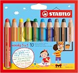 STABILO woody 3-in-1 - Multi-Talented Pencil - Pack of 10 - Assorted Colours - 1