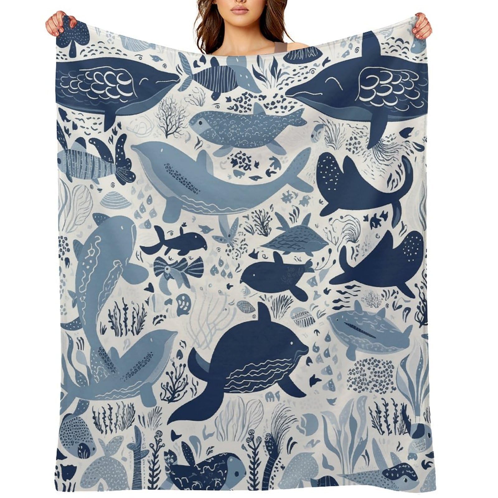 Flannel Fleece Throw Blanket - 60"x80" Super Soft Plush,Lightweight Wrinkle Resistant Cozy Turtle Octopus Pattern Ocean Theme Blanket for Couch Sofa Bed Travel Camping and Gift