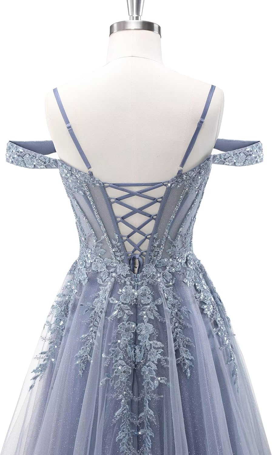 Sparkly Tulle Prom Ball Gown with Slit 2026 Off The Shoulder Sweetheart Corset A Line Formal Evening Dresses