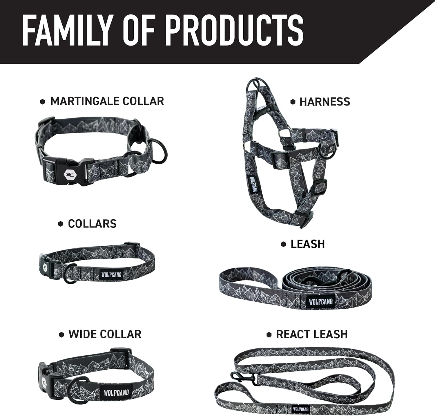 Wolfgang Heavy Duty Dog Leash, Pull-Tested to Over 800 lbs for Walking & Training, WolfMountain Print, Large