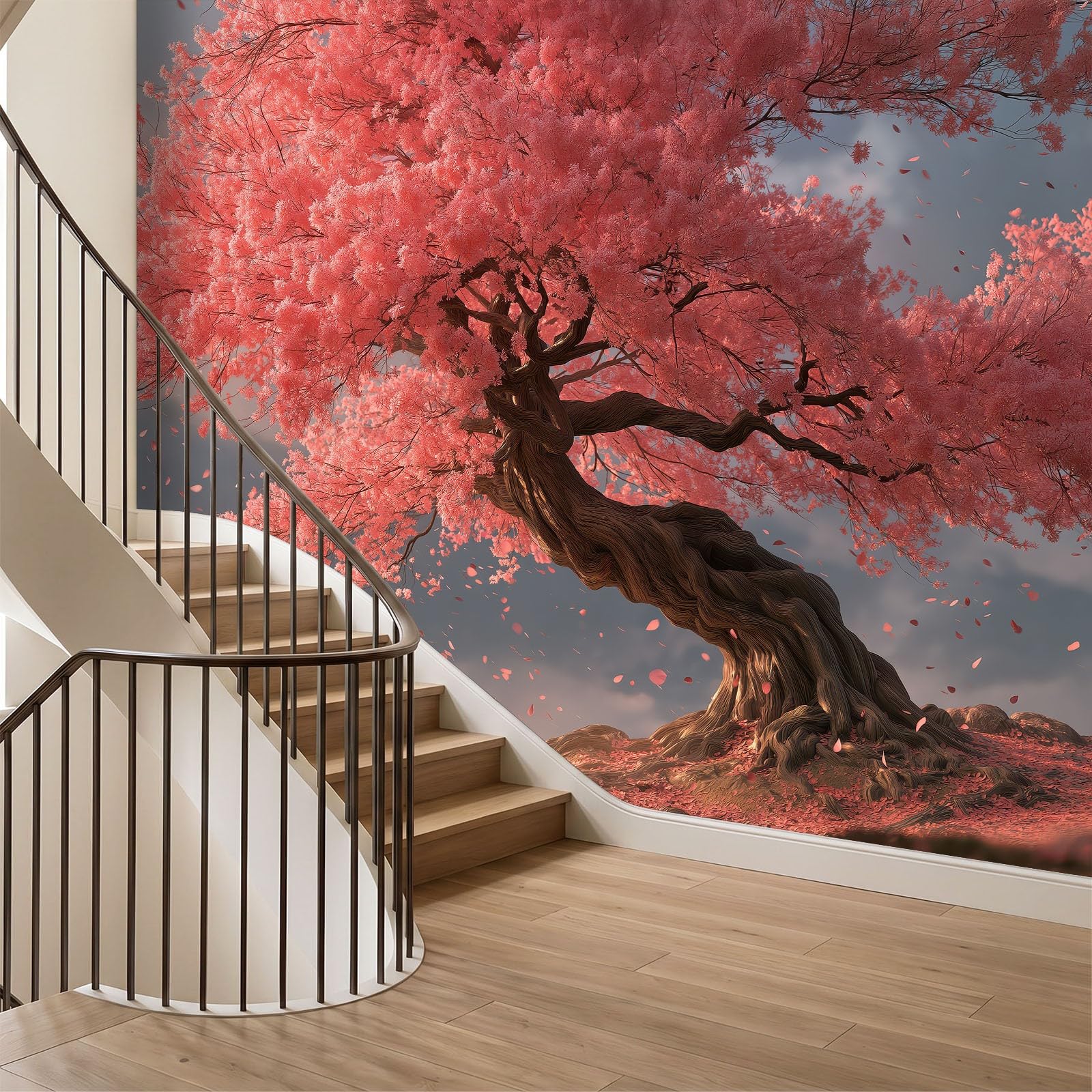 Tapeta 3D panoramiczny obraz ścienny 250 x 175 cm Verträumt Romantisch Pflanzen Kirschblütenbäume tapeta gobelin plakat panoramiczny salon dekoracja ścienna pokój dziecięcy, różowy