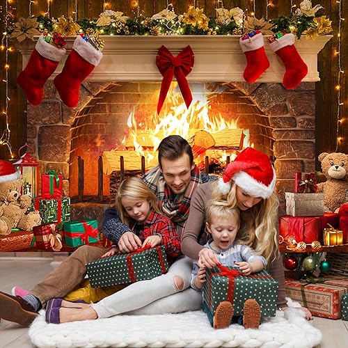 Miniatura 3 de Mocsicka Telón de fondo de chimenea de Navidad para fotografía, chimenea, pared rústica de ladrillo rojo, telón de fondo de fotografía de fiesta de