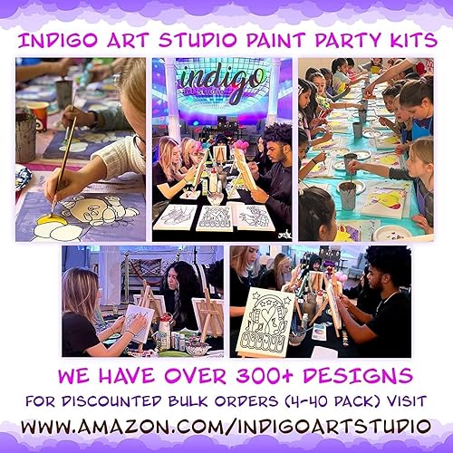 Miniatura 4 de INDIGO ART STUDIO Pintura en lienzo predibujada para adultos, niños y parejas, paquete de 4 a 40 unidades con descuento para actividades artísticas,