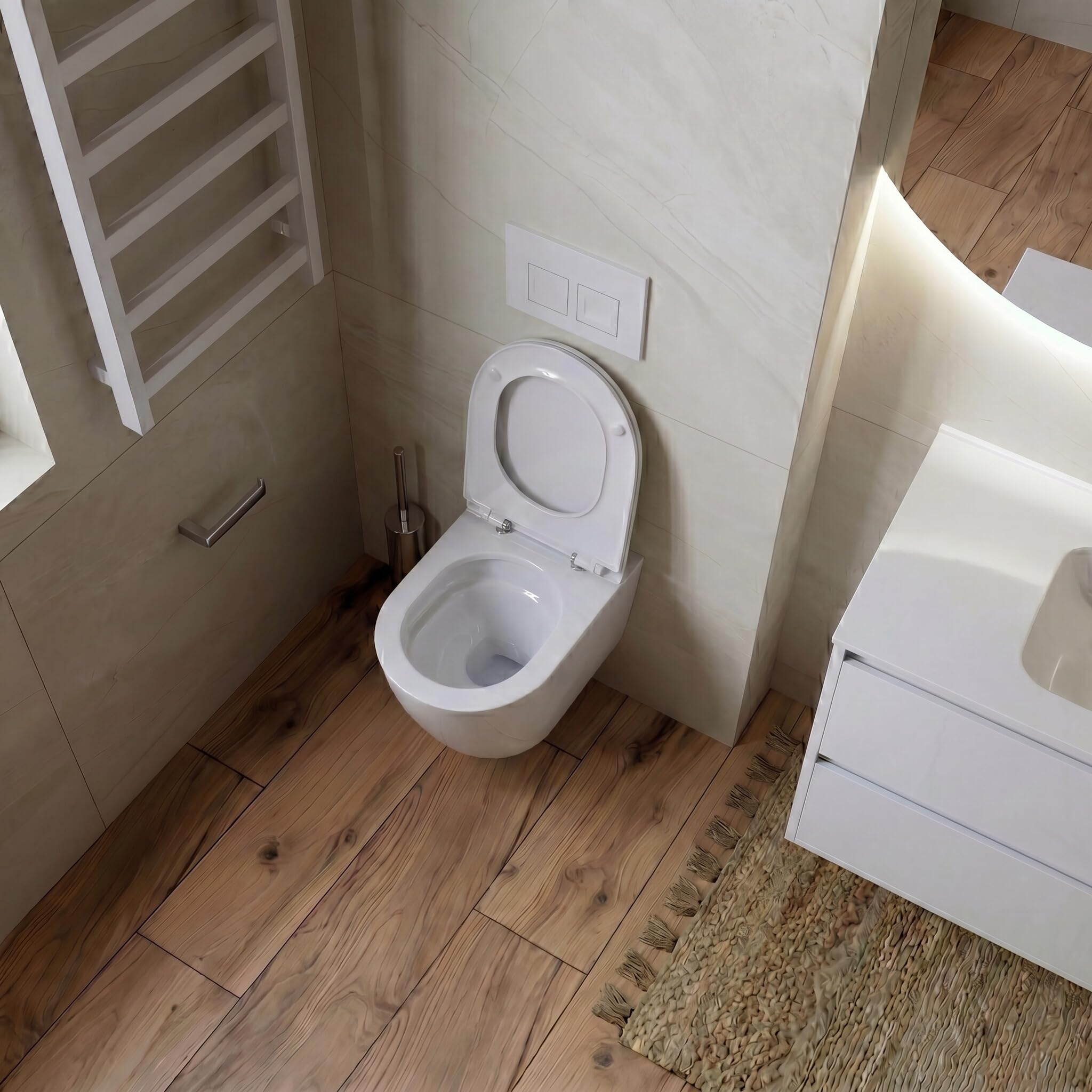 Lavita Duofix Basic Elemento de pared+Inodoro de descarga profunda Dalia Blanco Sin reborde+Asiento de inodoro con cierre automático+Botón blanco Juego completo WC