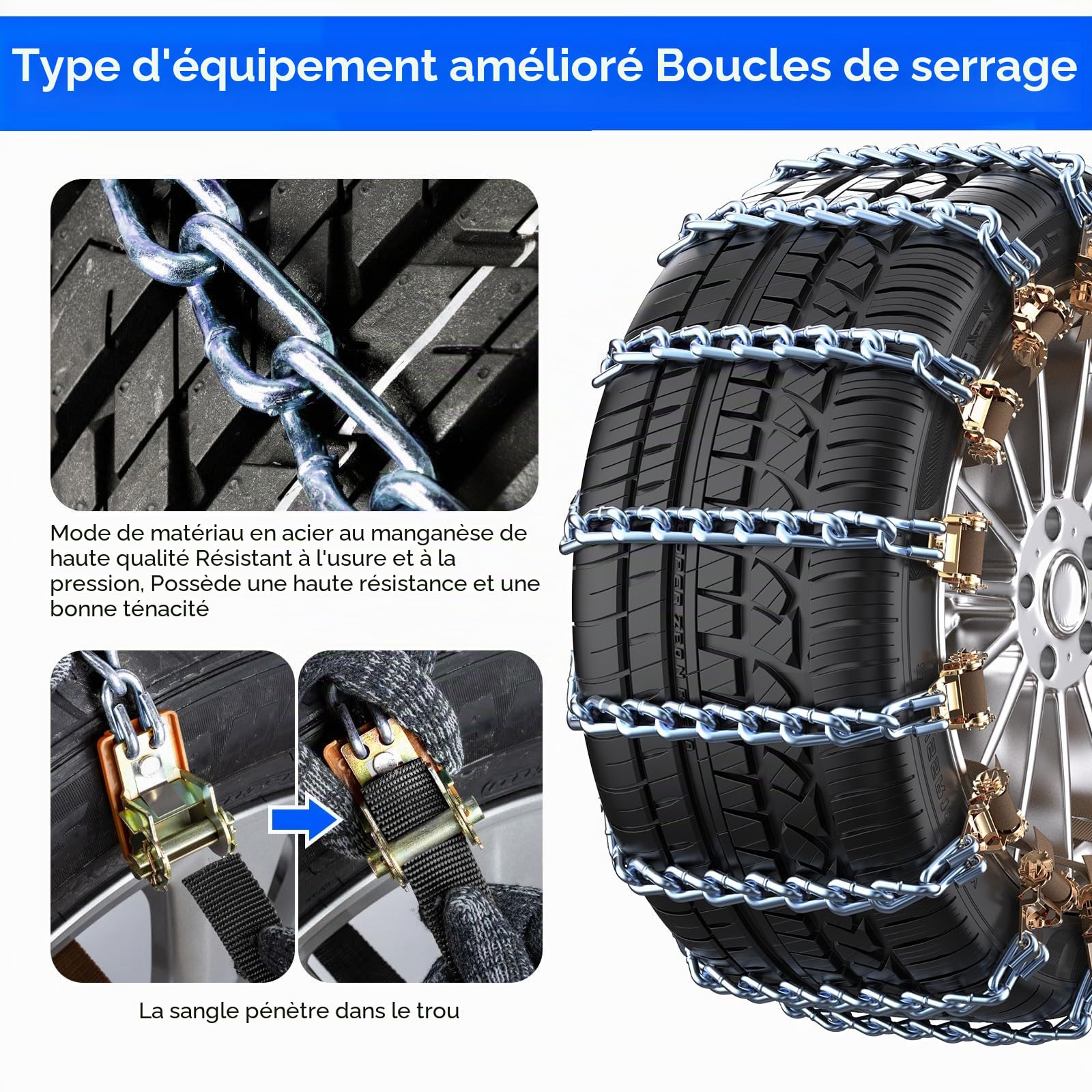 Manganèse Chaine Neige 10 pièces Ninonly pour Pneus 165 à 265 mm Chaînes à Neige pour Auto Voiture Camion SUV Chaine Neige Universelle pour Boue, Sable, Neige, Glace, Montée