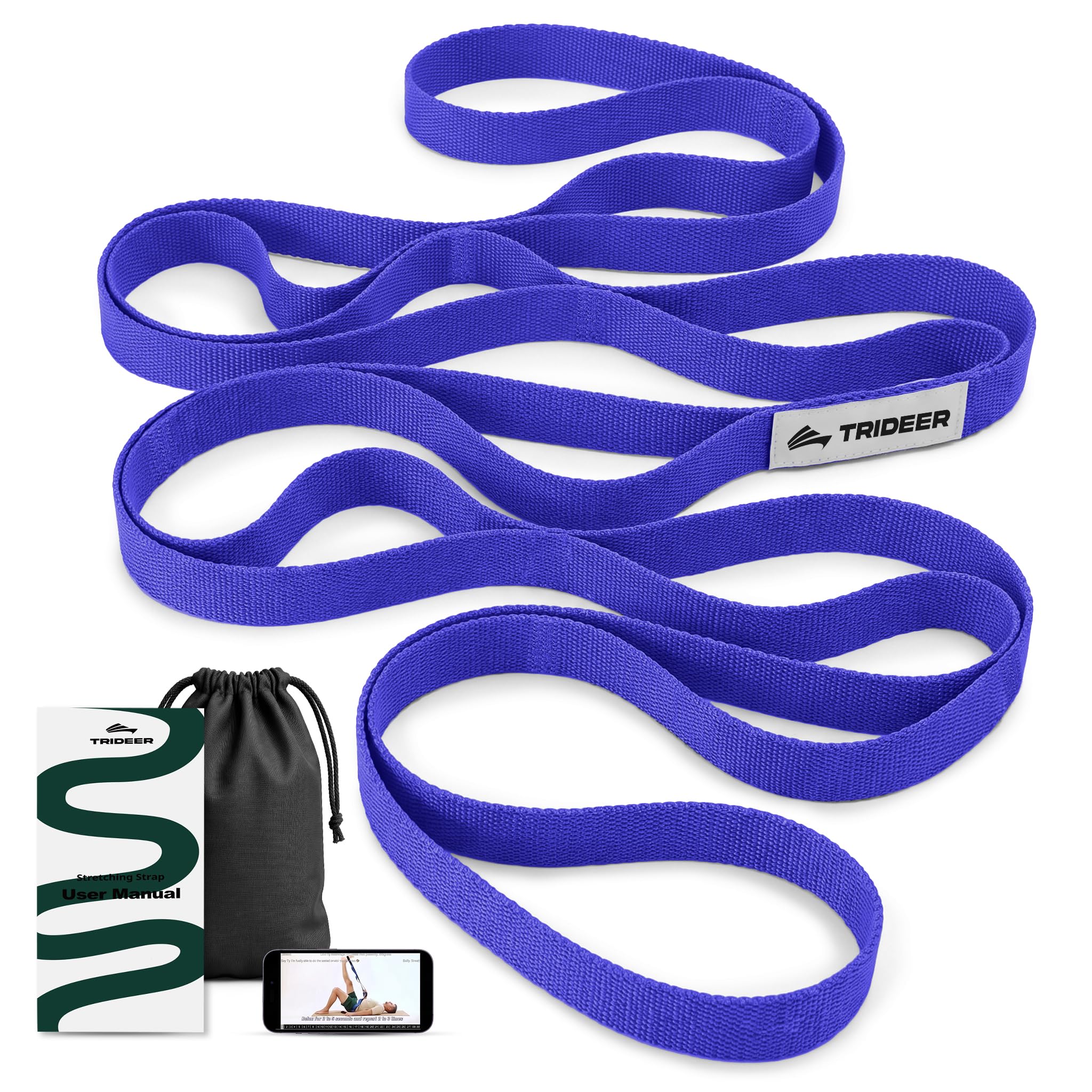 Trideer Stretching Strap with Loops for Physical Therapy,Non-Elastic