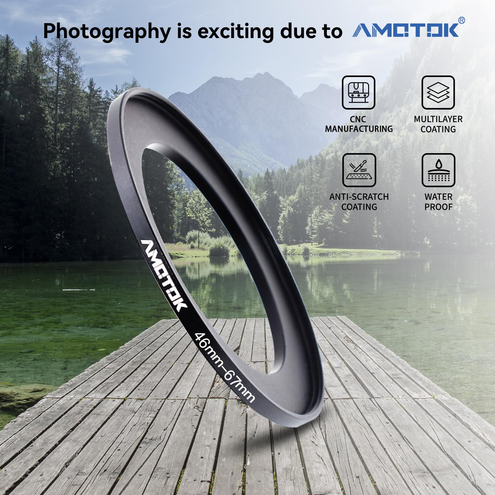 46mm a 67mm Adaptador de para Lente de cámara,Anillo Adaptador Paso hacia Arriba de Filtro de 46mm a 67mm,Compatible con Todos los Accesorios de Filtro de 67mm.Hecho de mecanizado CNC — view 2