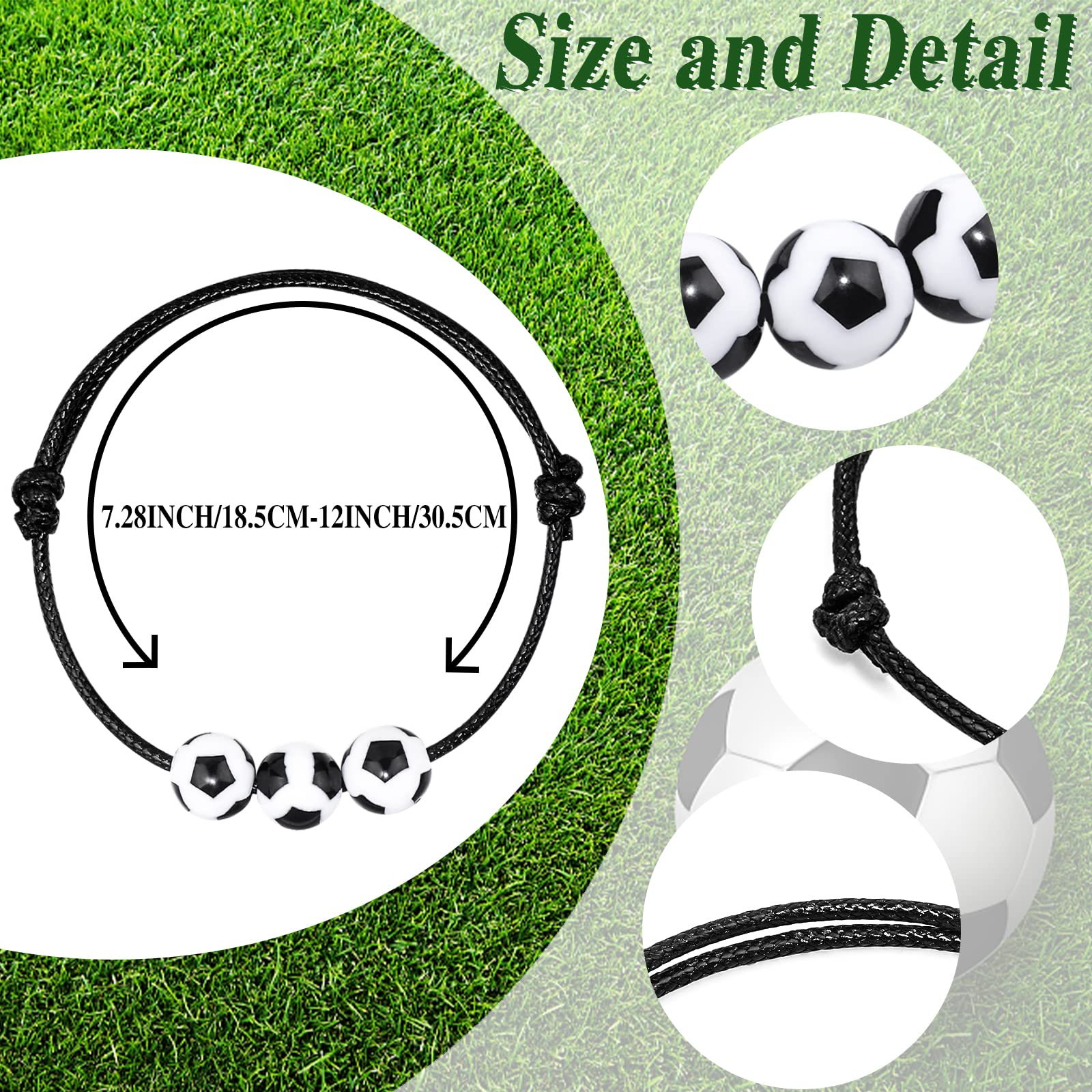 Aoocoeo 30PCs Sport Theme Charm Bracelets with Soccer Baseball Basketball Softball Beads Bracelet Sport Party Favors Adjustable Inspirational Bracelets