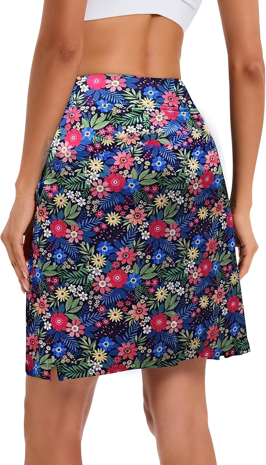 Jhsnjnr Women's Tennis Skirt Casual Knee Length Golf Skirts with Pockets Workout Athletic Skort