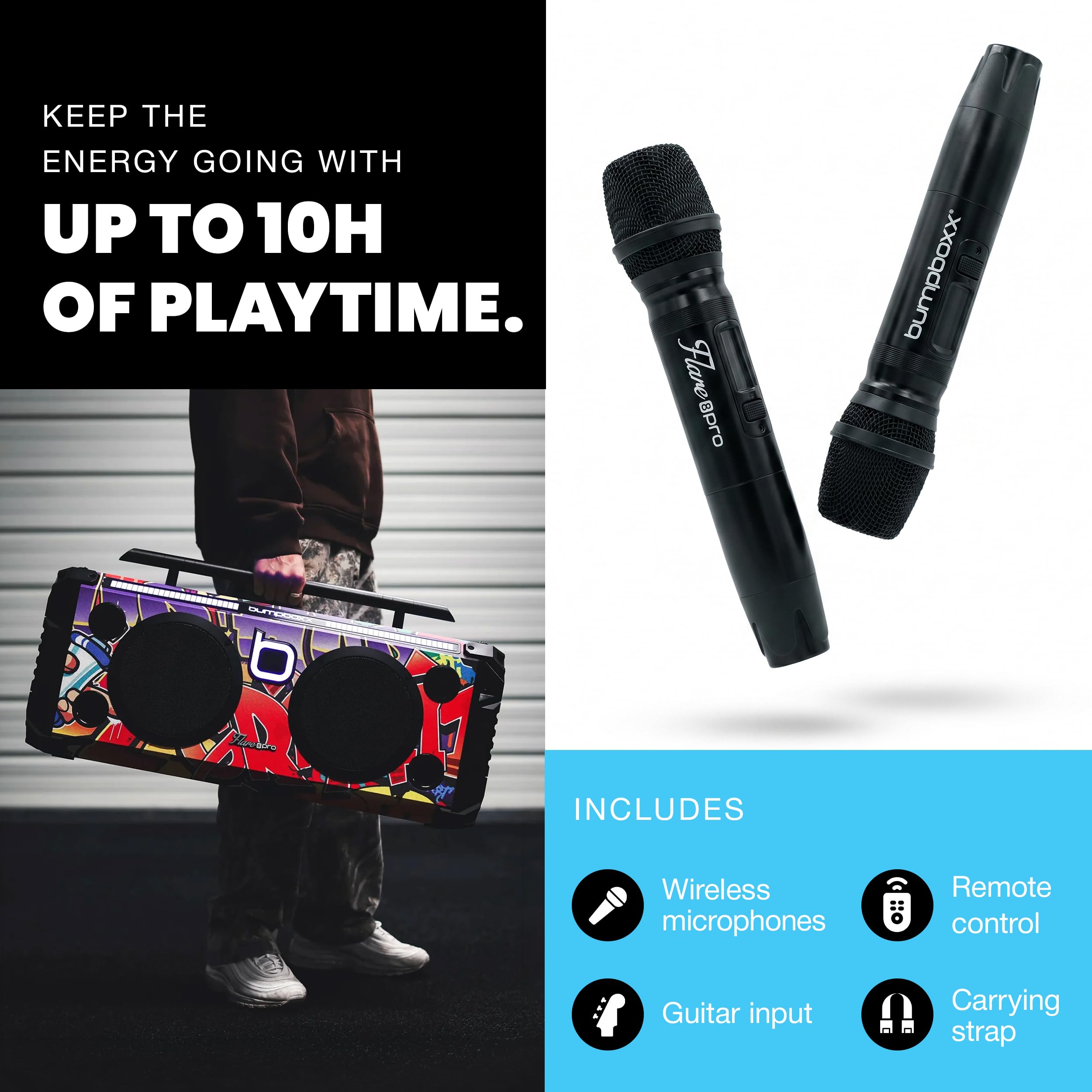 Bumpboxx Bluetooth Portable Speaker Boombox Flare8 Pro White
