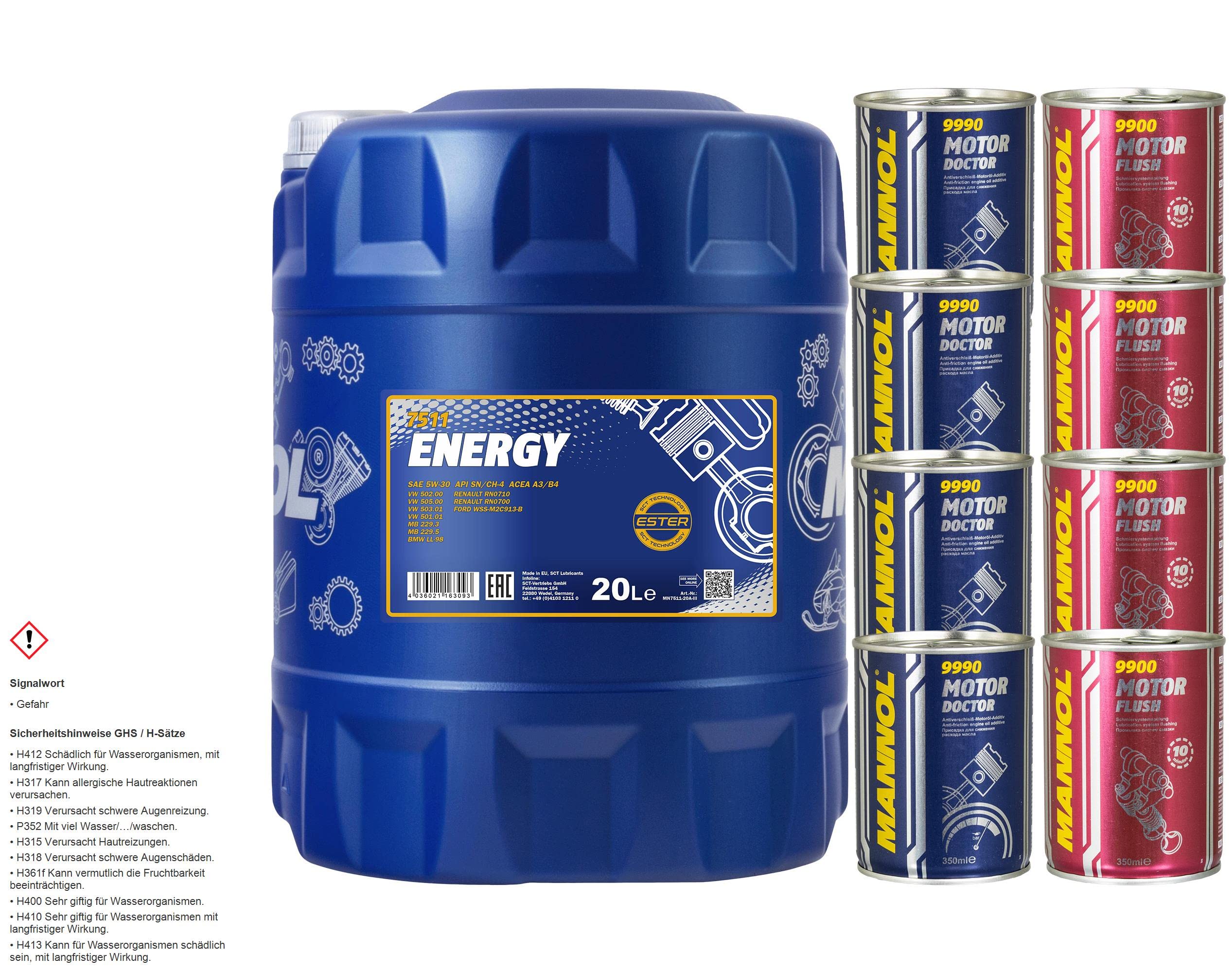 Huile moteur MANNOL Energy 5W-30 4xMotor Doctor + Motor Flush 20 l