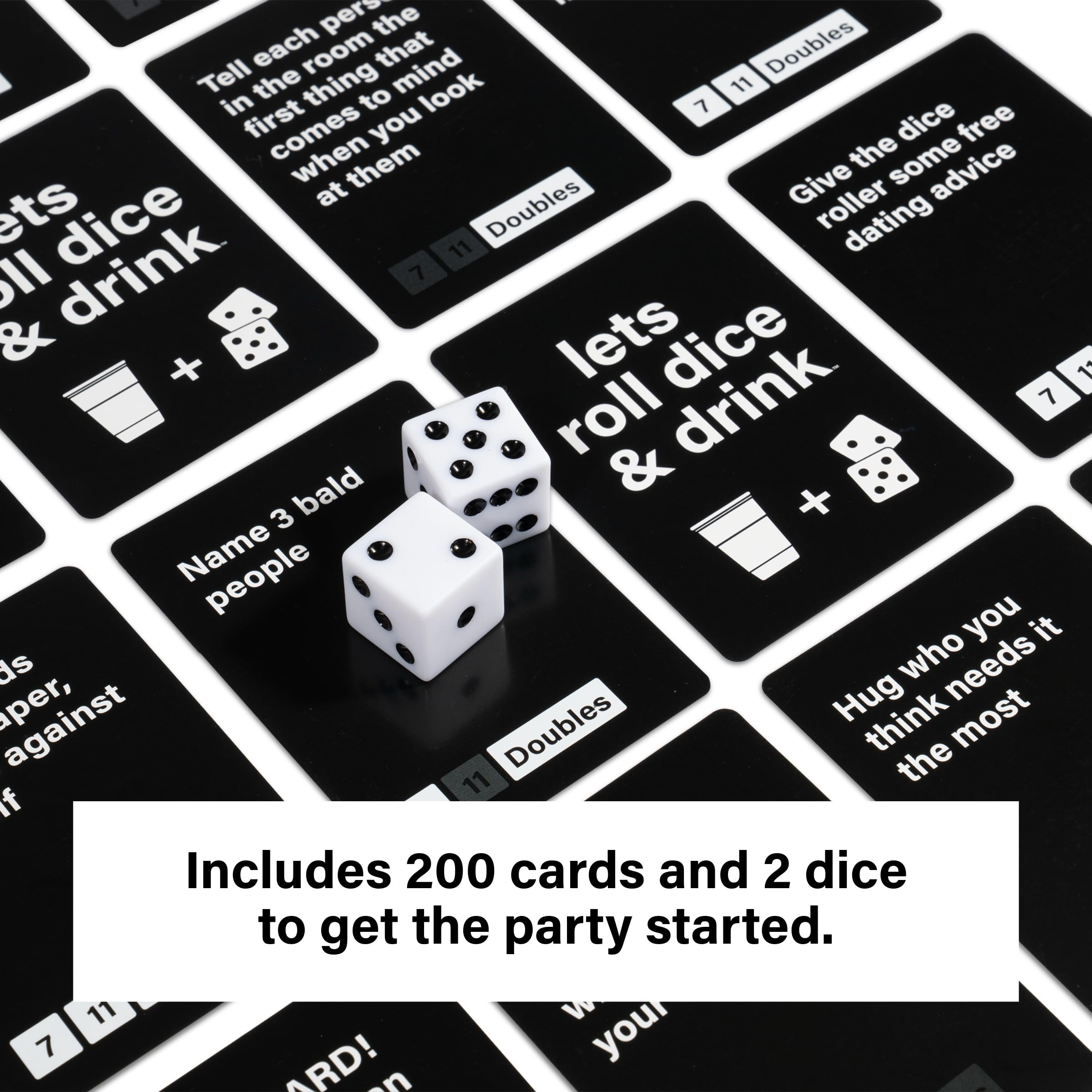 DSS Games Lets roll dadi & Drink [7, 11, Doubles | Gioco di carte per feste con dadi | Perfetto per amici, serate di gioco, pre-gioco, università, regalo per il 21° compleanno | Carte sfida]