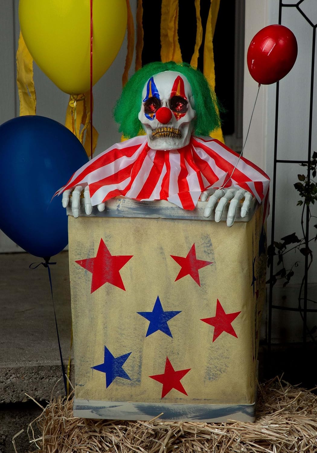 Fun Costumes 2 Ft Clown in Box Animated Outdoor & Indoor Decoration, Battery Operated Halloween Holiday Prop Decor - Standard, Multi-Colored